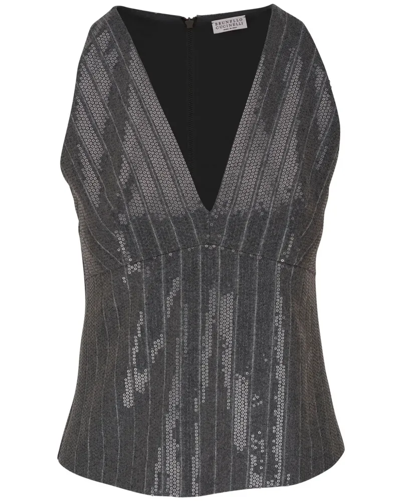Brunello Cucinelli Oberteil mit Pailletten - Grau Grau