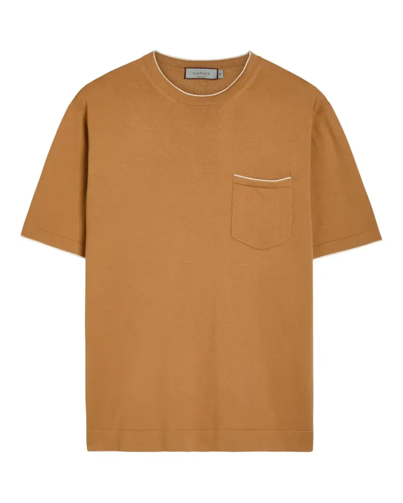 Canali T-Shirt mit Brusttasche - Braun Braun