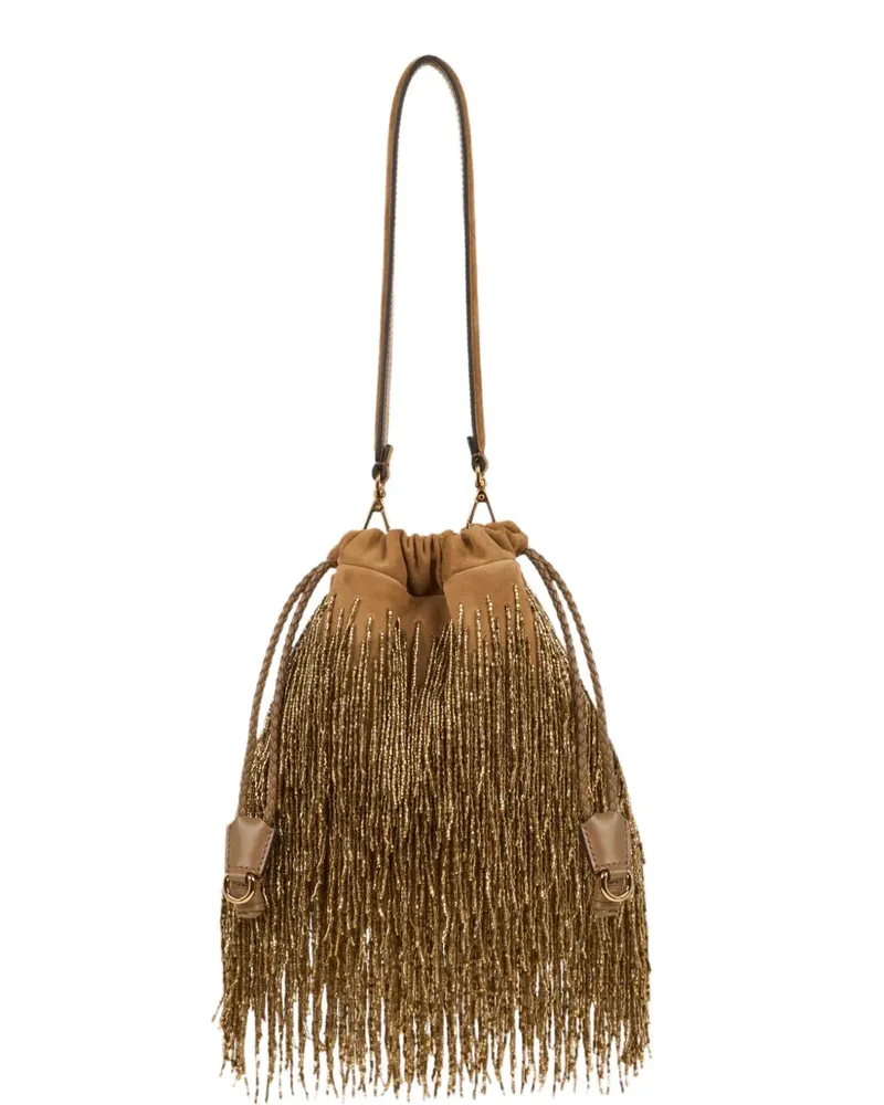 Etro Kleine Kalispera Tasche aus Wildleder mit Perlfransen - Gold Gold