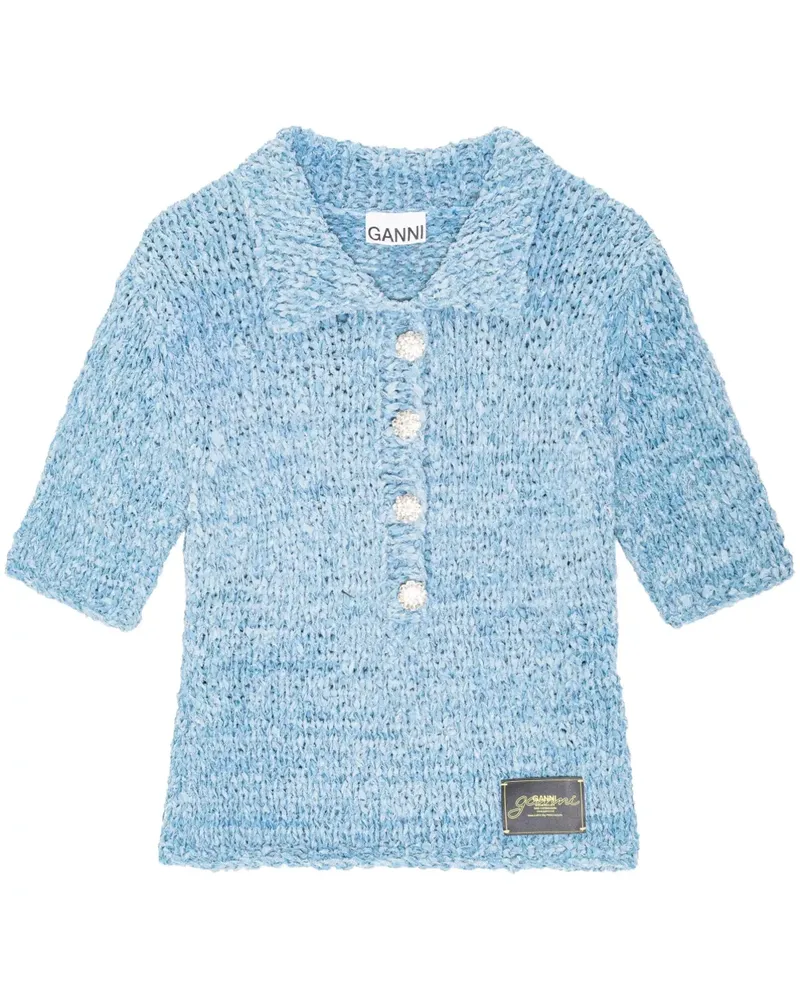 Ganni Gestricktes Poloshirt - Blau Blau