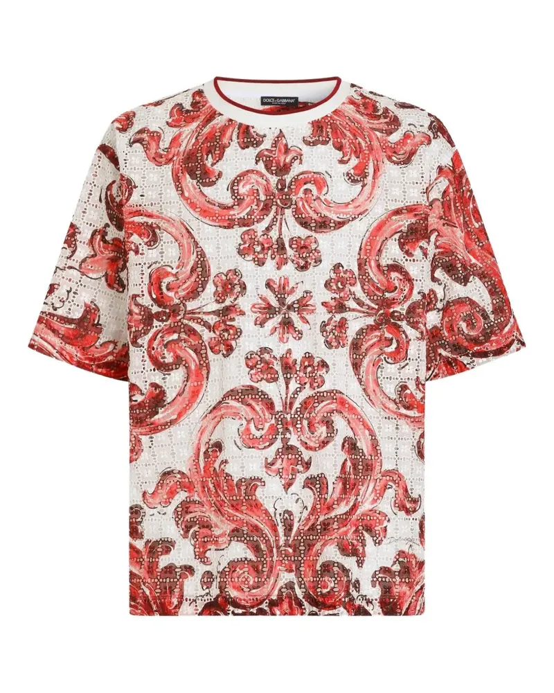 Dolce & Gabbana T-Shirt mit Majolica-Print und Lochstickerei - Rot Rot