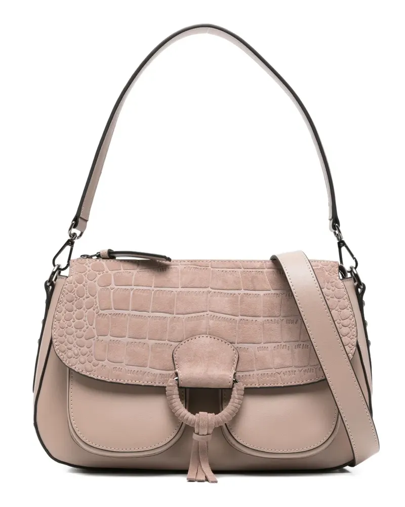 Cromia Ermione Schultertasche mit Kroko-Effekt und Quaste - Nude Nude