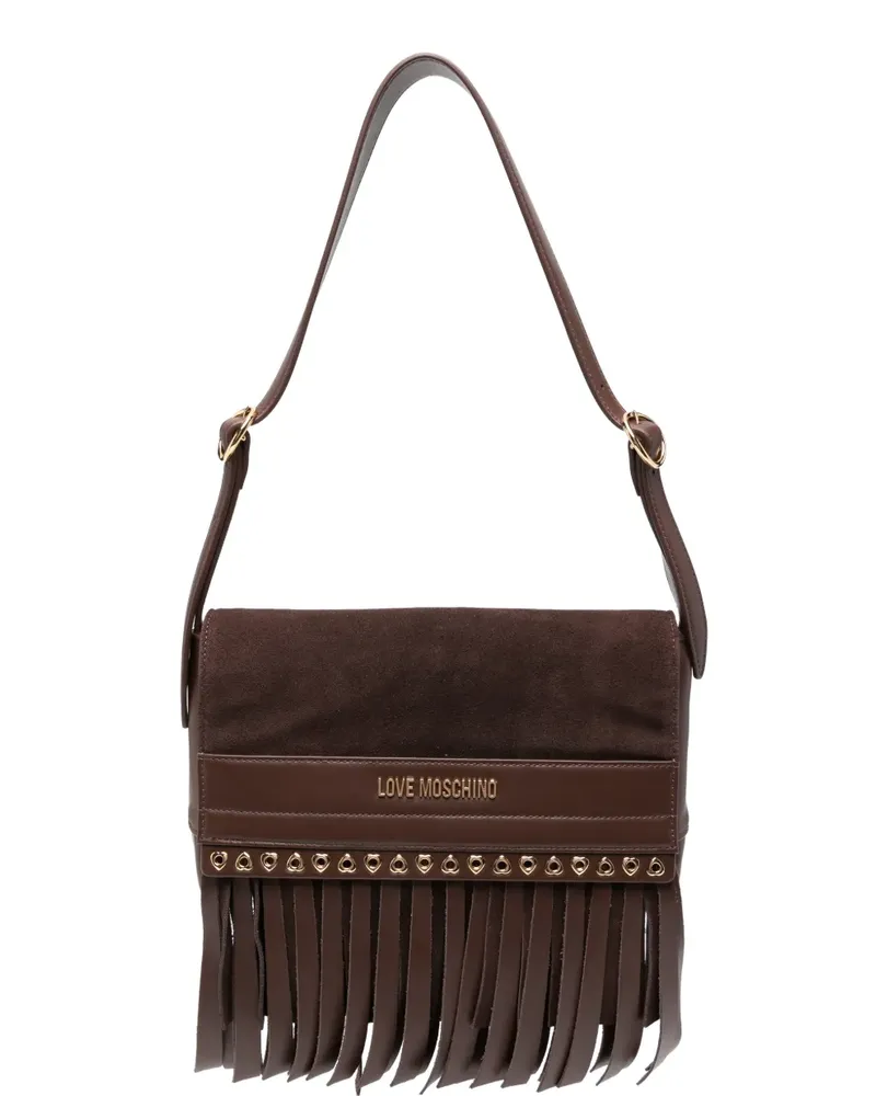Moschino Schultertasche mit Fransen und Logoplakette - Braun Braun