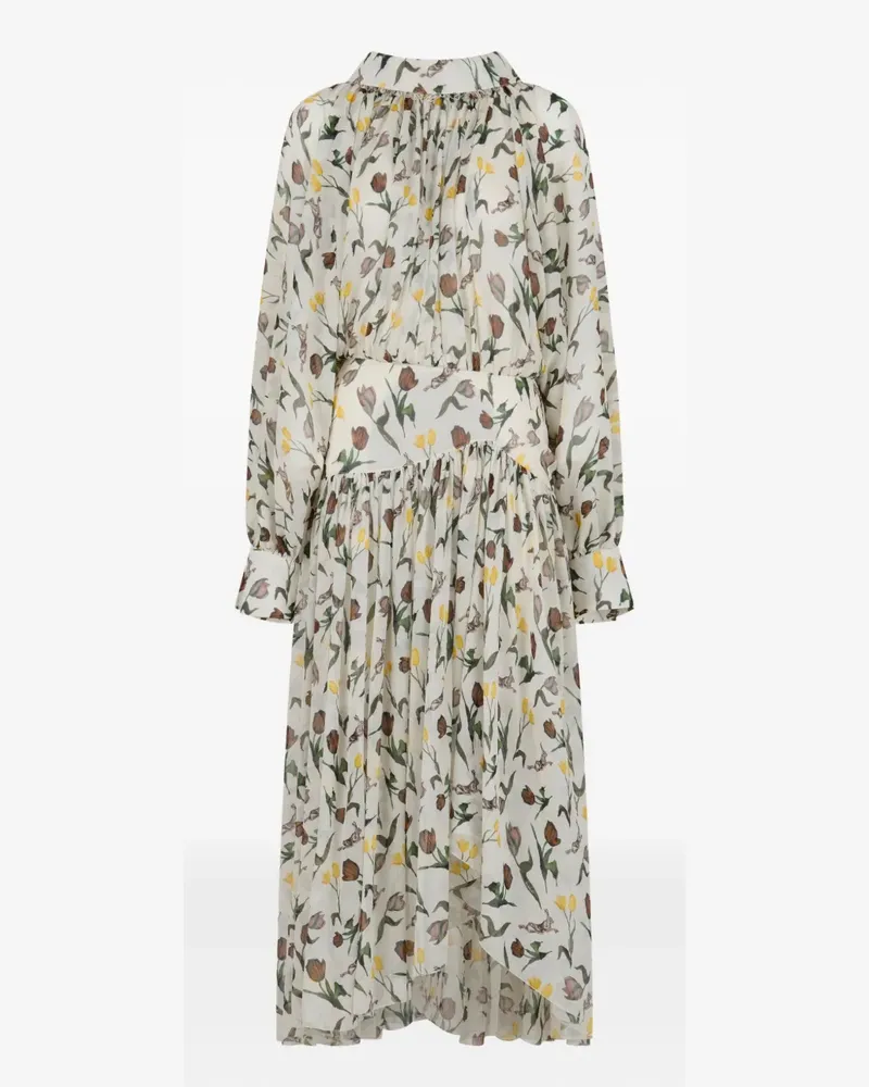 Marni Gerüschtes Kleid mit Blumen-Print - Weiß Weiß
