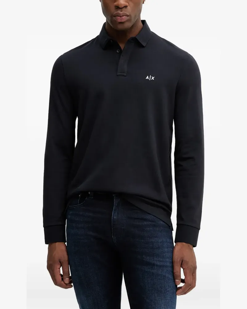 Armani Exchange logo-embroidered long-sleeve polo shirt - Blau Blau