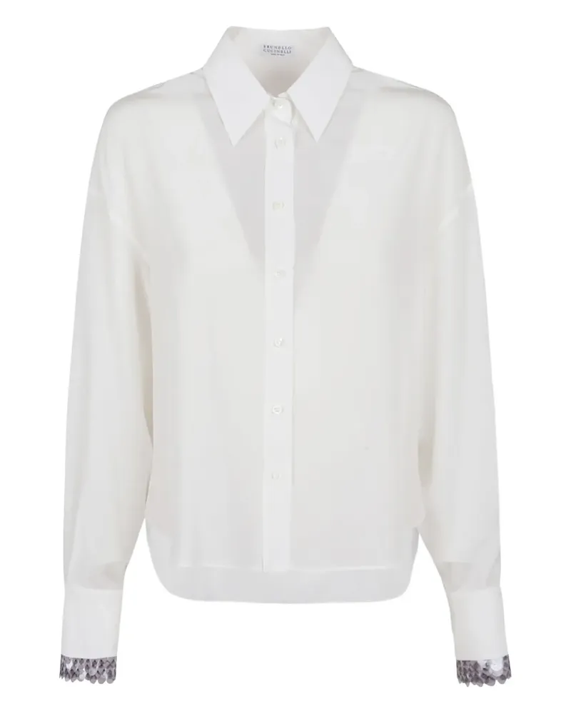 Brunello Cucinelli Seidenhemd mit Pailletten - Weiß Weiß