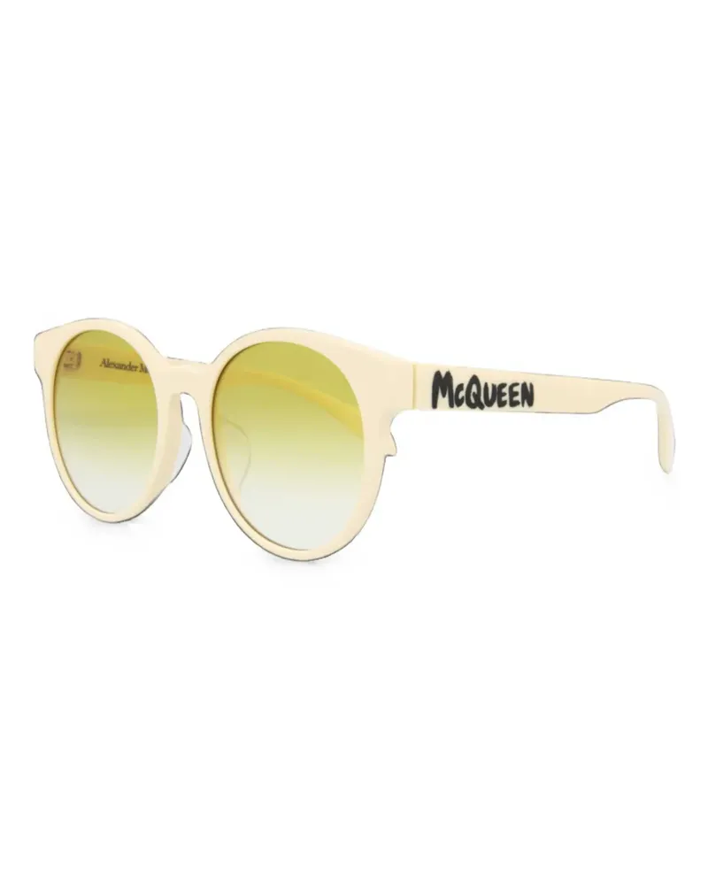Alexander McQueen logo-print round-frame sunglasses - Nude Nude