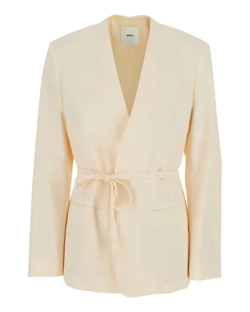 Mauro Grifoni belted V-neck jacket - Nude Nude
