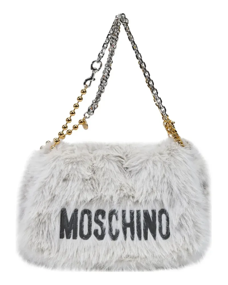 Moschino Handtasche mit Pelzstruktur und Logo-Stickerei - Weiß Weiß