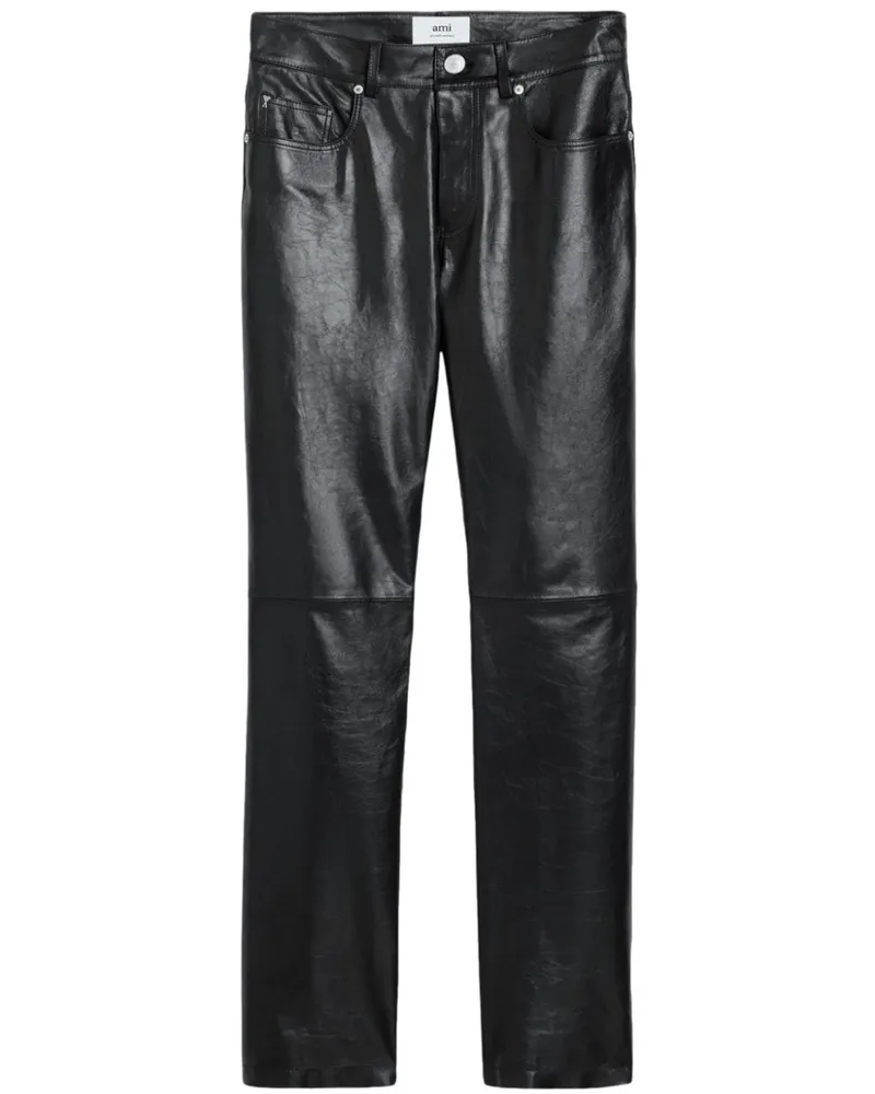 AMI Paris Lederhose mit geradem Schnitt - Schwarz Schwarz