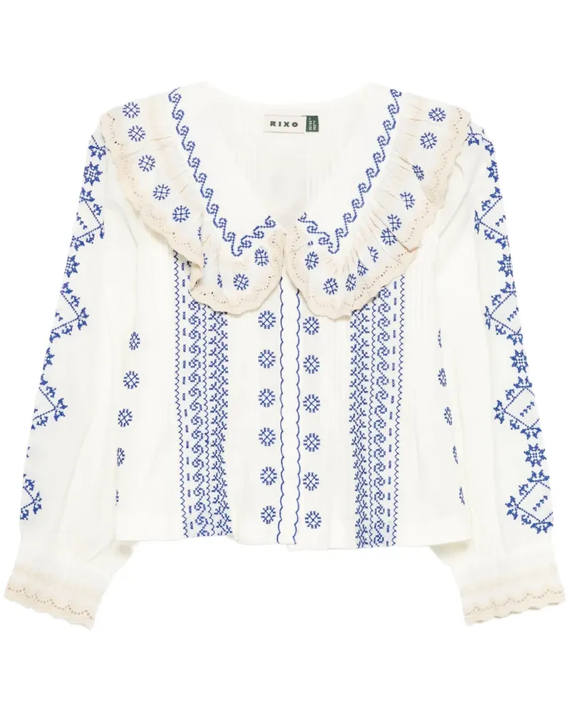 RIXO Bestickte Percy Bluse - Weiß Weiß