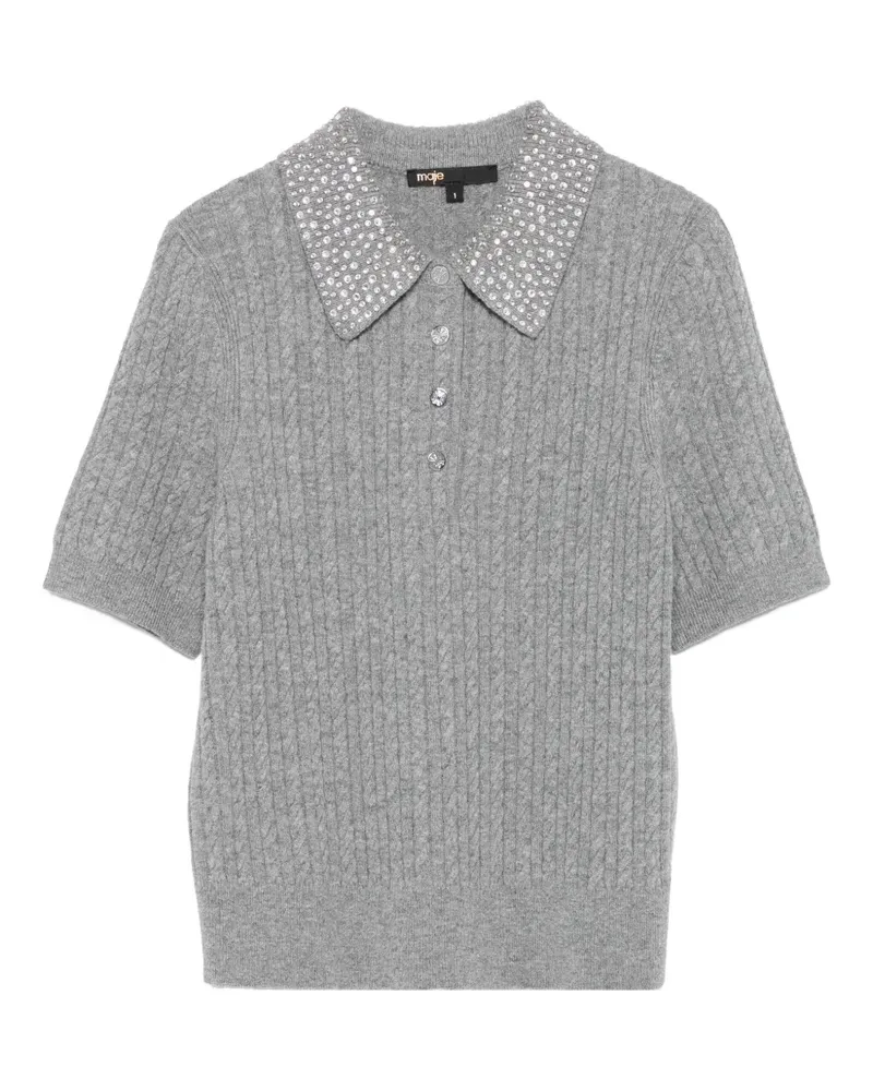 Maje Verziertes Poloshirt mit Zopfmuster - Grau Grau