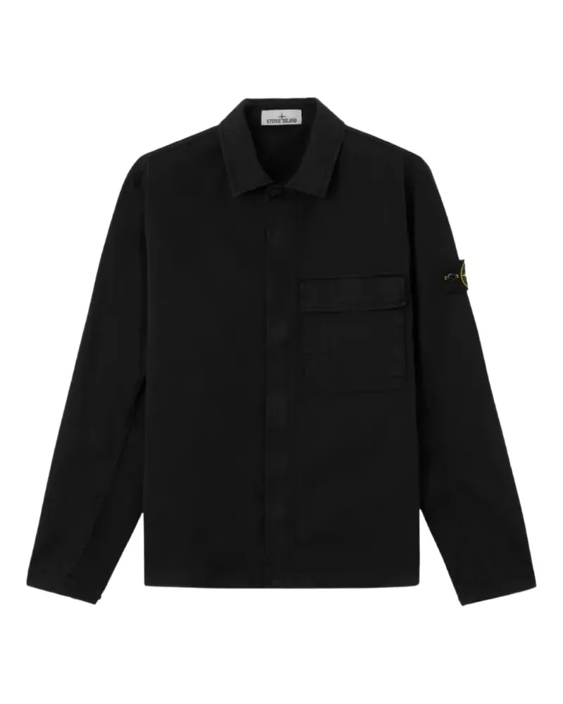 Stone Island logo-patch cotton-twill shirt jacket - Schwarz Schwarz
