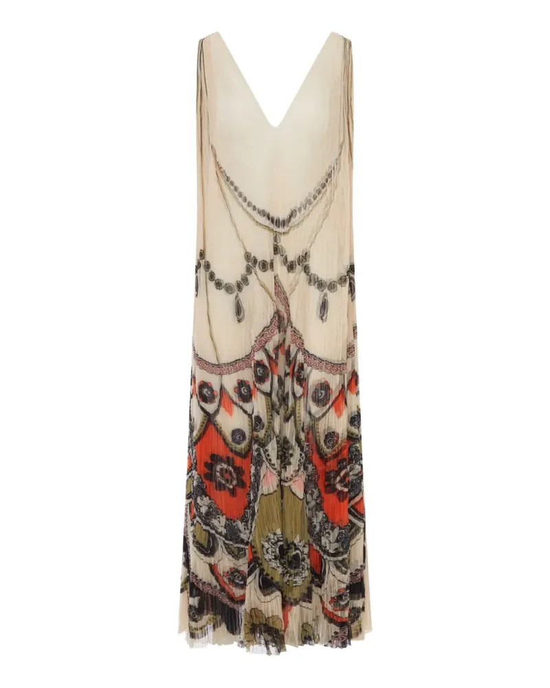 La DoubleJ ornamental-print pleated maxi dress - Nude Nude