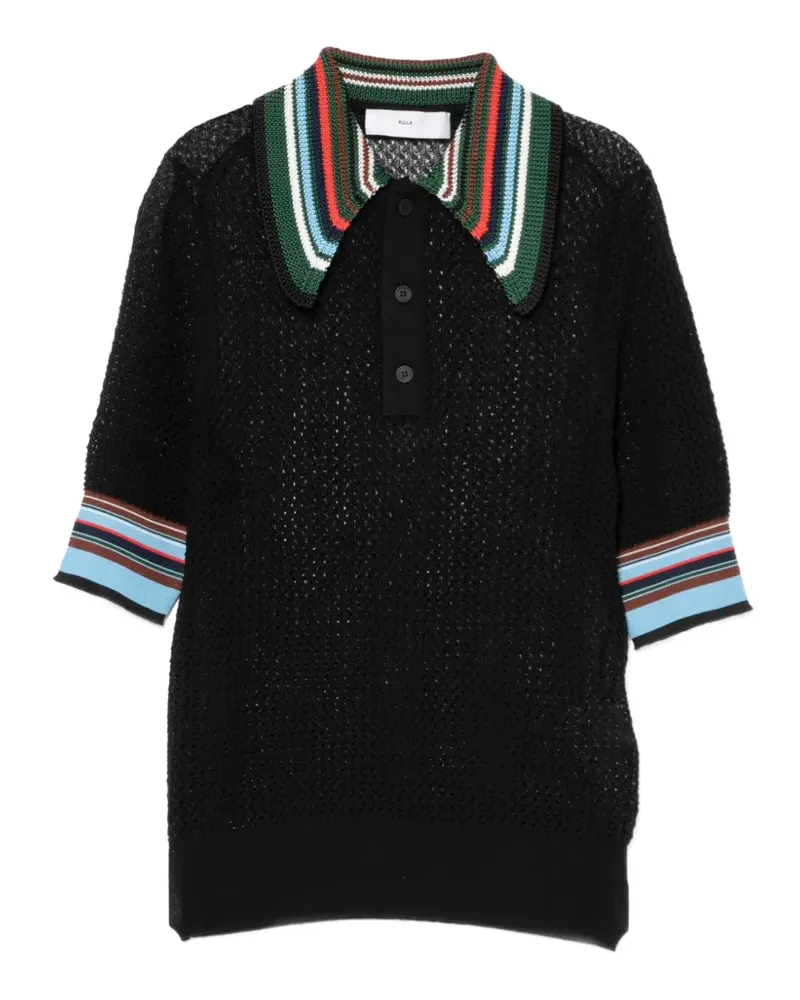 Toga Gestricktes Poloshirt mit Spitze - Schwarz Schwarz
