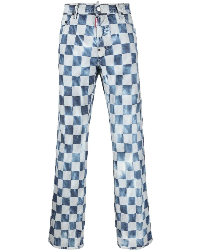 Dsquared2 Gerade Jeans mit Schachbrettmuster - Blau Blau