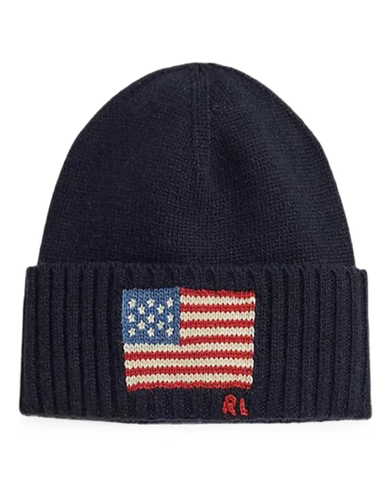 Ralph Lauren flag-intarsia wool-blend beanie - Blau Blau