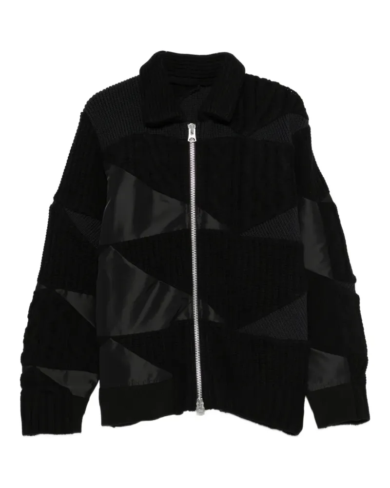 Sacai patchwork cable-knit cardigan - Schwarz Schwarz