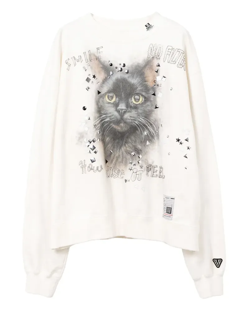 MIHARAYASUHIRO Verziertes Sweatshirt mit Katzen-Print - Weiß Weiß