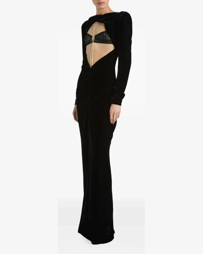 Balmain Langes Kleid aus Samt und Spitze - Schwarz Schwarz