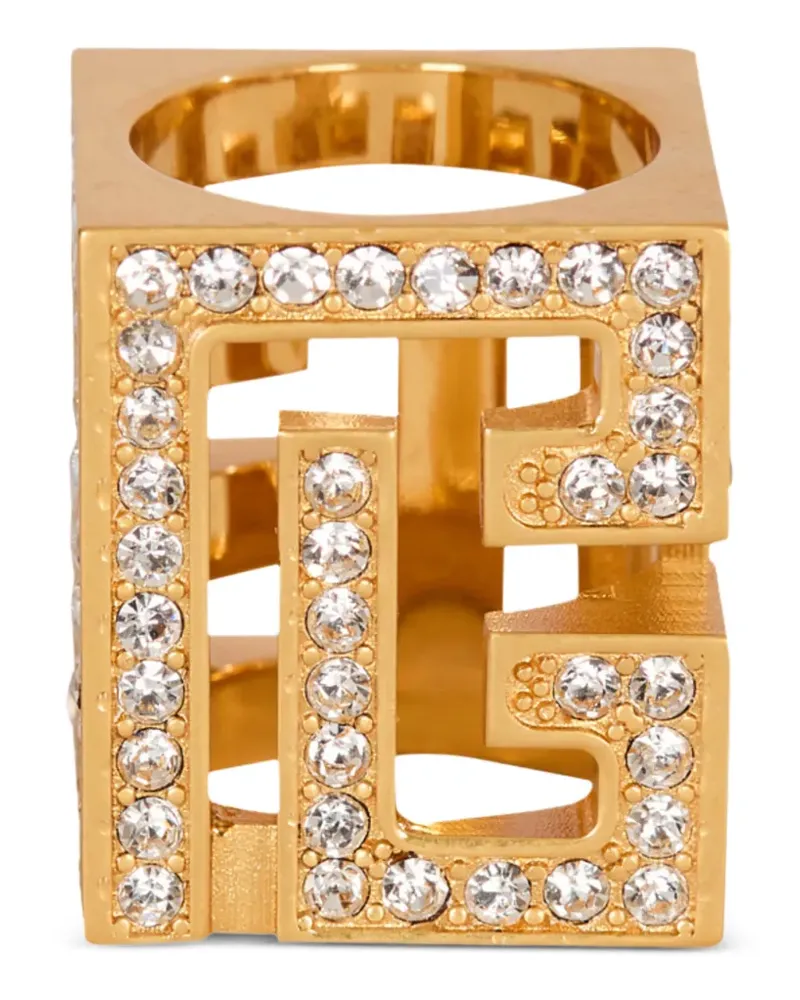 Balmain 3d rhinestone cube ring - Gold Gold