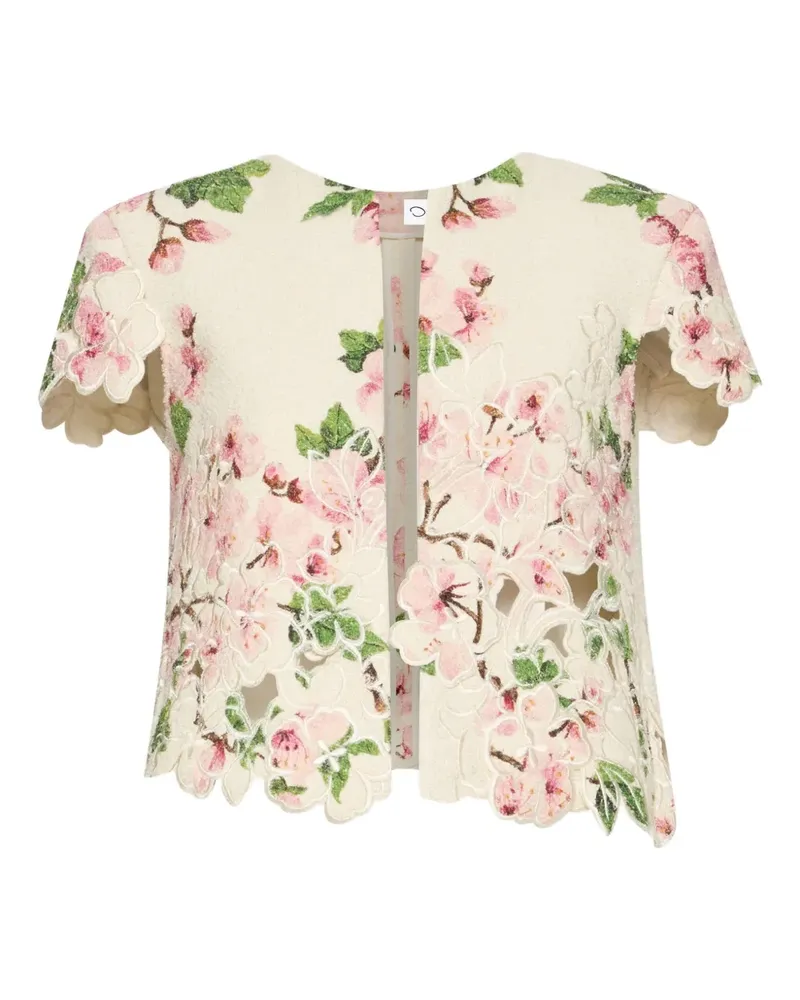 Oscar de la Renta Cropped-Jacke mit blumiger Stickerei - Nude Nude