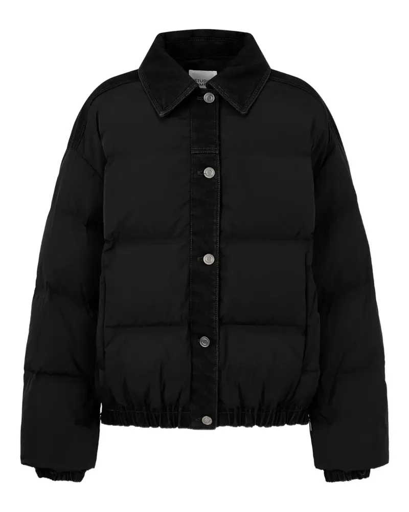 STUDIO TOMBOY denim-trim puffer jacket - Schwarz Schwarz