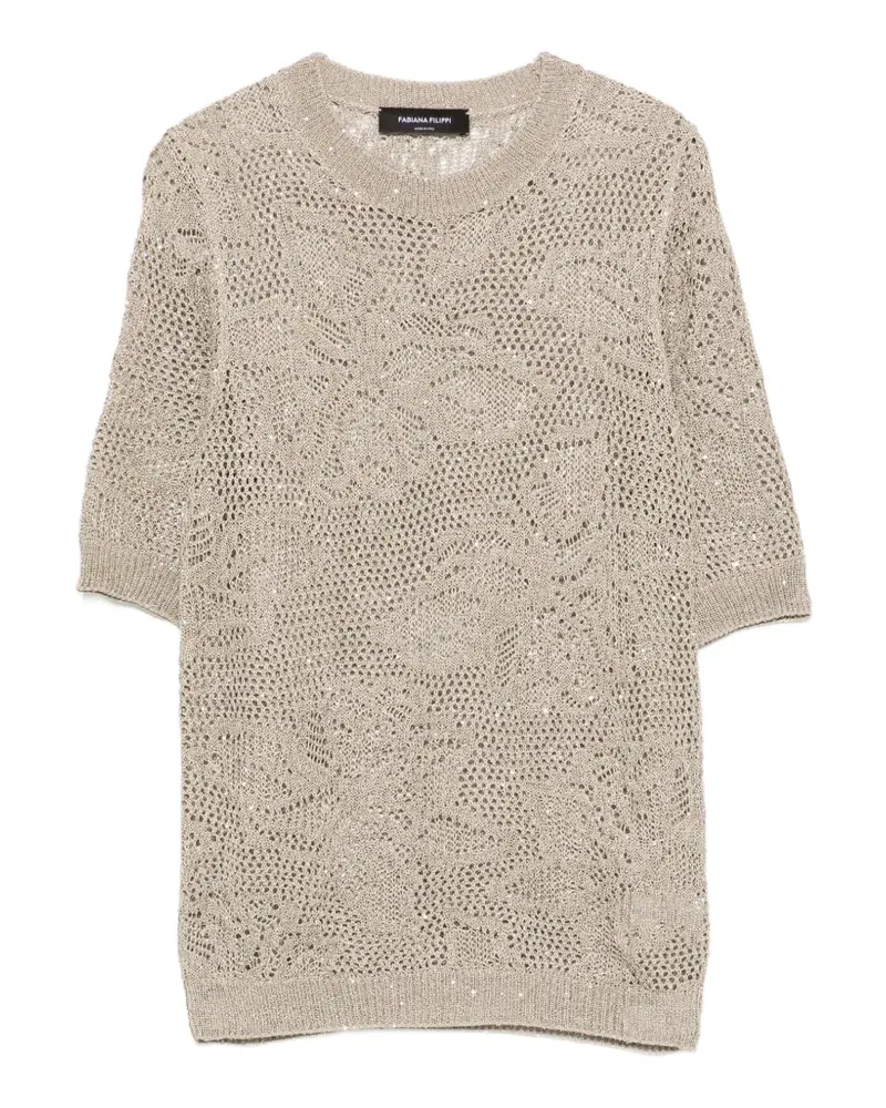 Fabiana Filippi T-Shirt mit Lochstrickmuster - Nude Nude