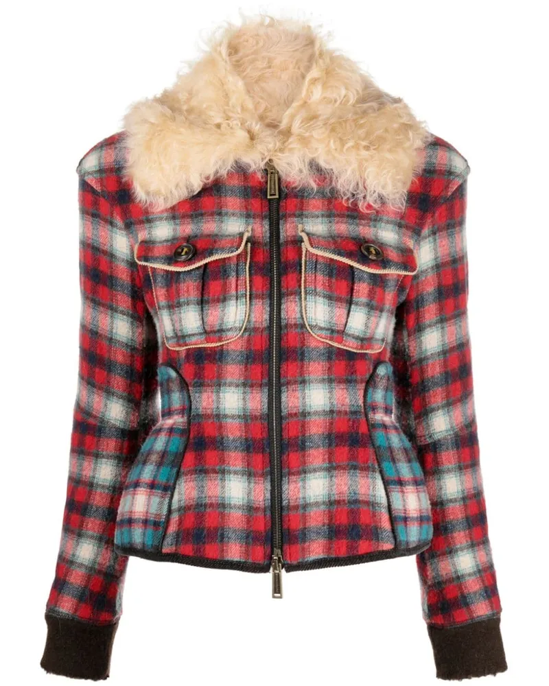 Dsquared2 Flanelljacke mit Pelzkragen Rot