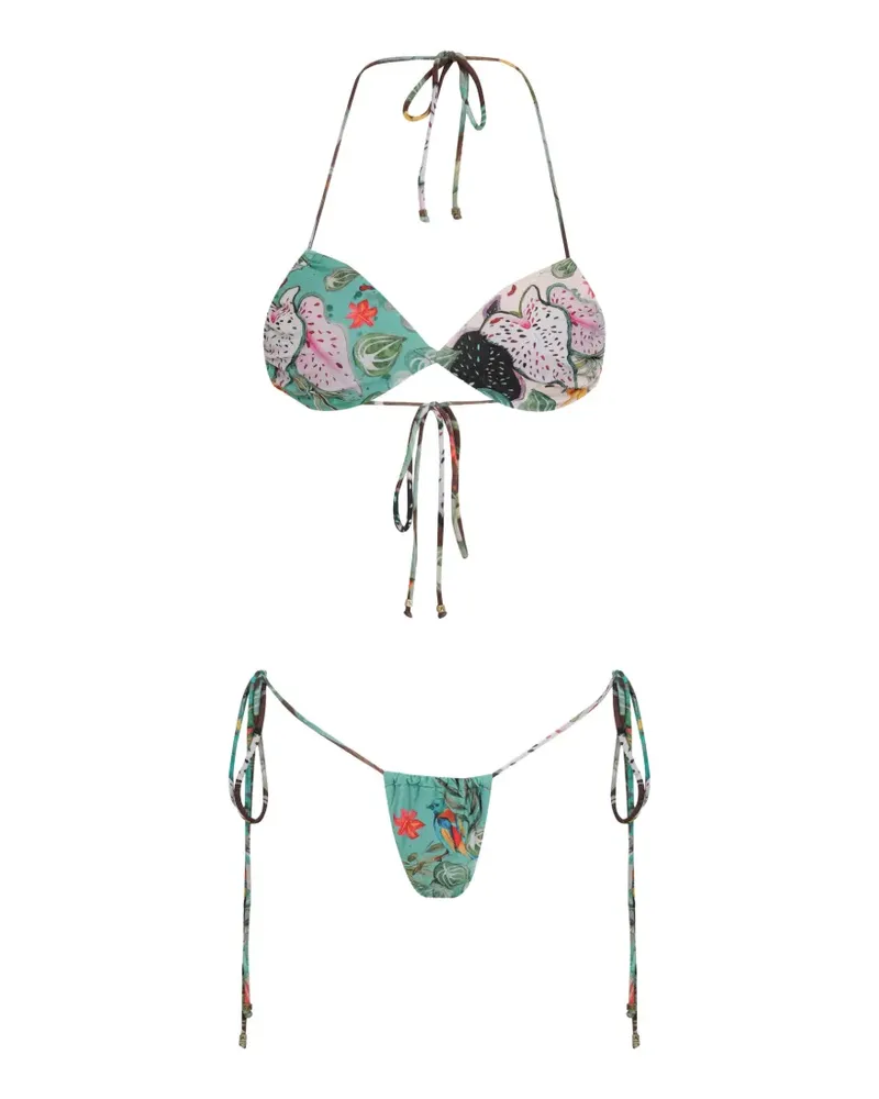 Amir Slama Gebundener Bikini mit Blumenprint - Grün Grün