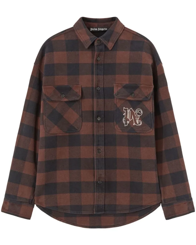 Palm Angels Kariertes Hemd mit Monogramm-Print - Braun Braun