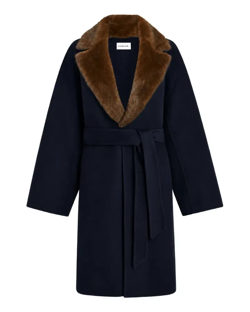 P.A.R.O.S.H. P.A.R.O H. faux-fur collar belted coat - Blau Blau