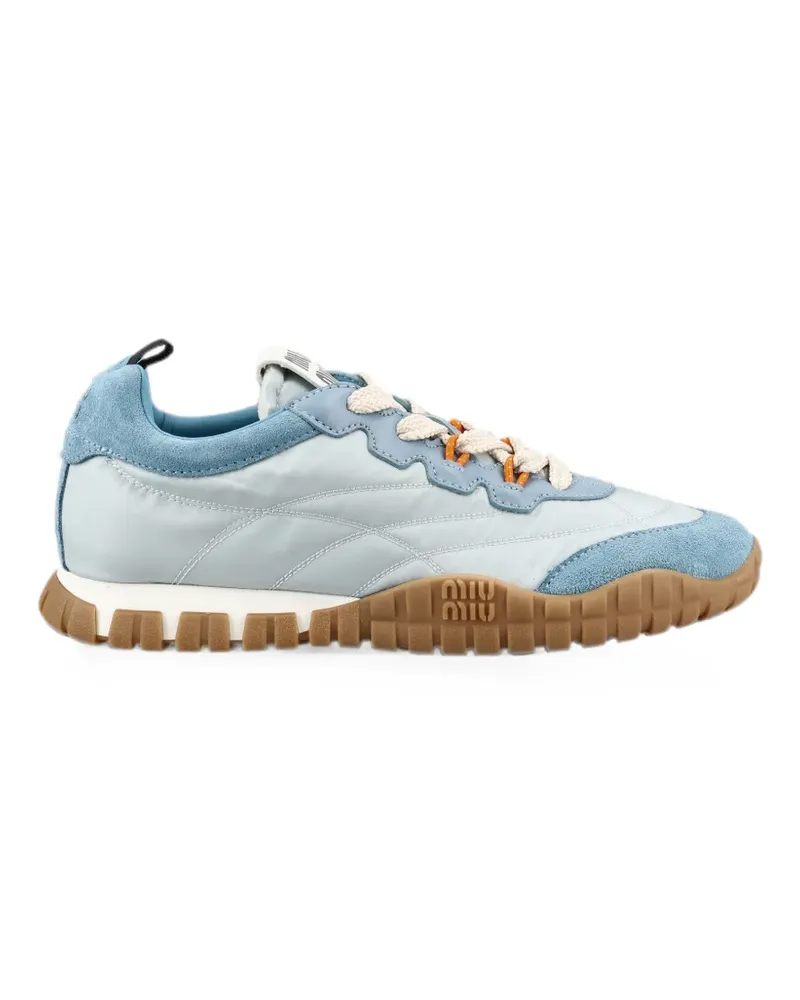 Miu Miu suede-trim logo-print sneakers - Blau Blau