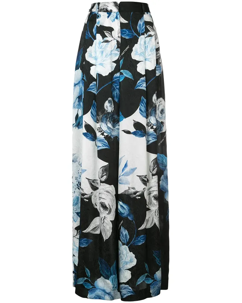 OFF-WHITE Geblümtes Seidenpalazzohose - Schwarz Schwarz