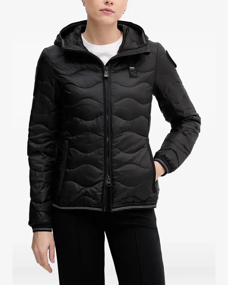 Blauer Gesteppte Camelia Kapuzenjacke - Schwarz Schwarz