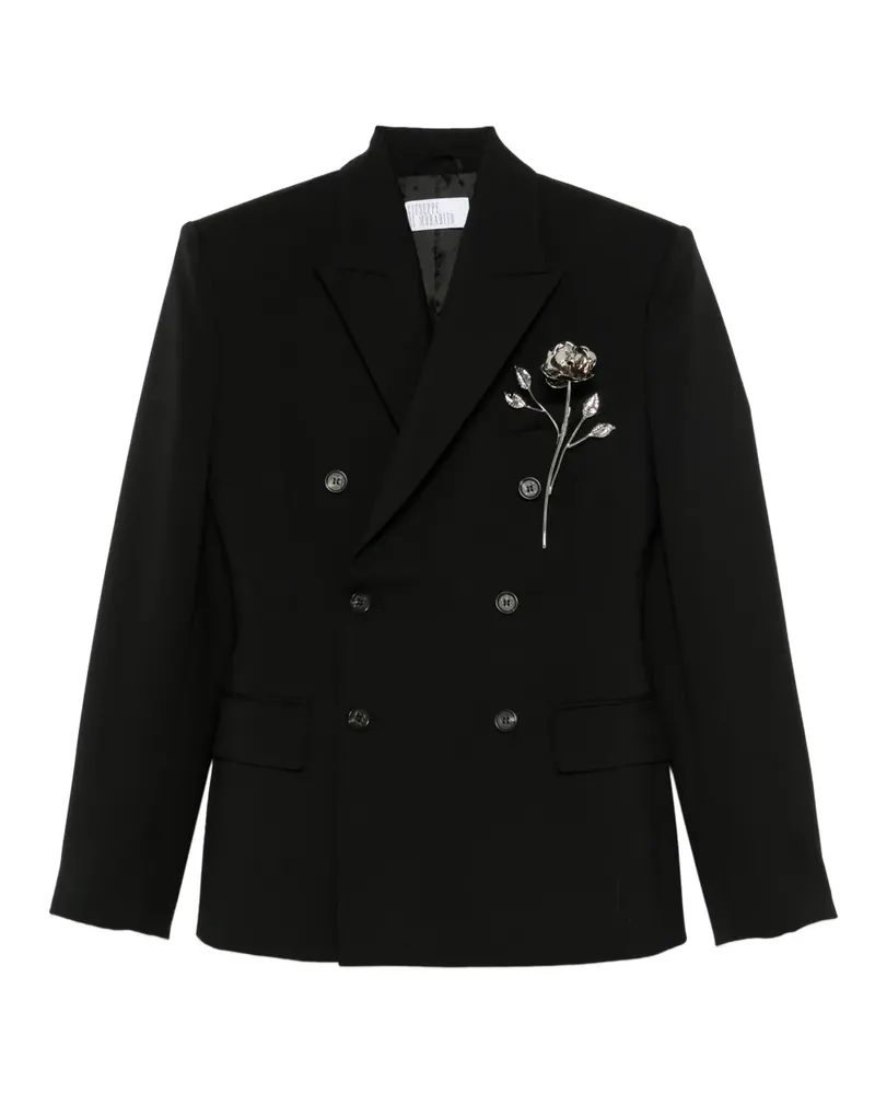 Giuseppe di Morabito Doppelreihiger Blazer mit Blumenbrosche - Schwarz Schwarz