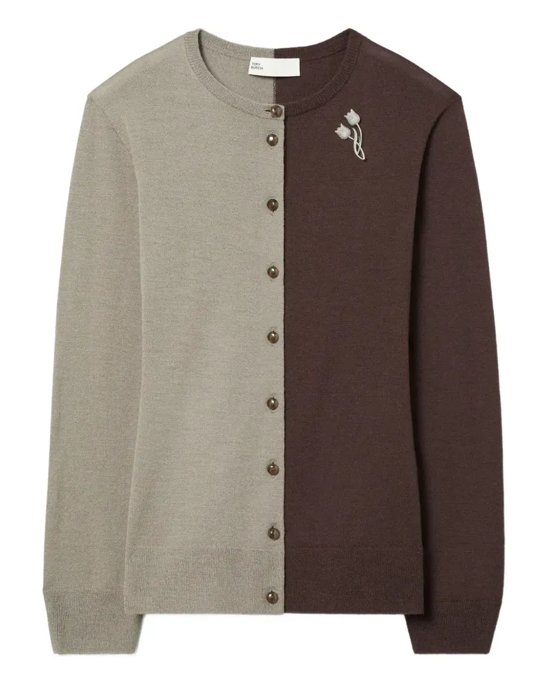Tory Burch Wollcardigan in Colour-Block-Optik - Grau Grau