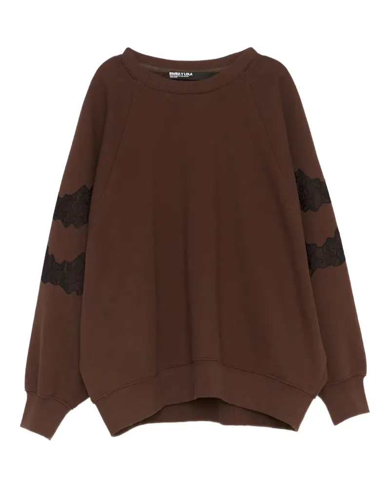BIMBA Y LOLA Schokoladenbraunes Oversized-Sweatshirt mit Spitzenbesatz Braun