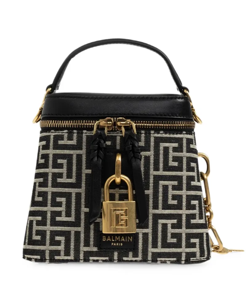 Balmain monogram-pattern calf leather-trim mini bag - Schwarz Schwarz