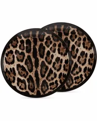 Dolce & Gabbana Zwei Teller mit Leoparden-Print Braun