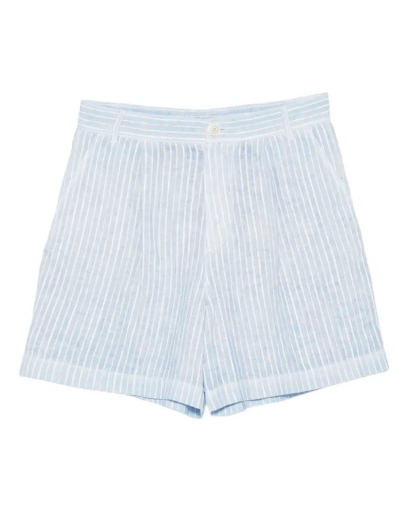 120% Lino vertical-stripe pleated shorts - Blau Blau