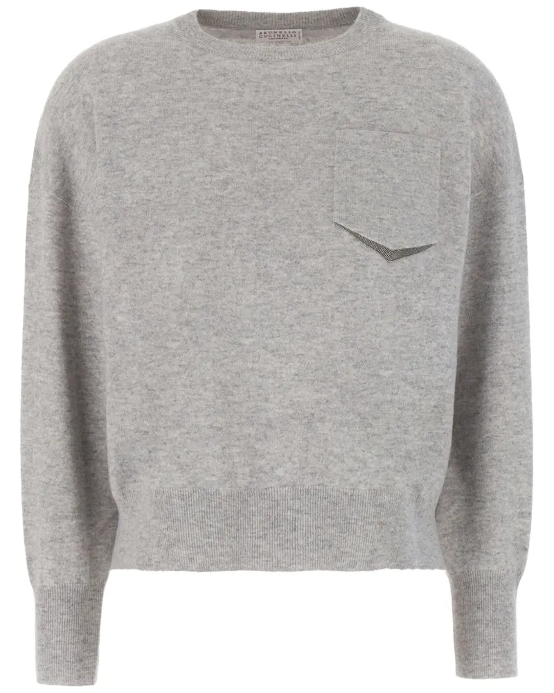 Brunello Cucinelli Kaschmirpullover mit Perlendetail - Grau Grau
