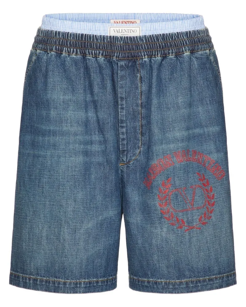 Valentino Garavani Jeans-Shorts mit Logo-Print Blau