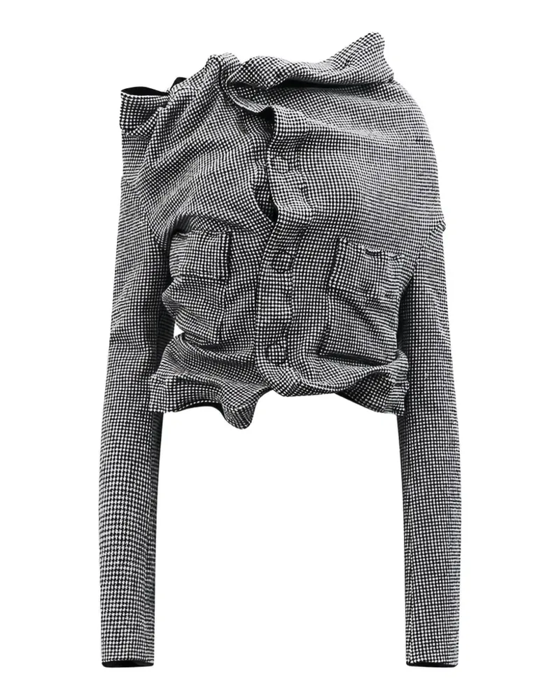 Junya Watanabe houndstooth-pattern draped cropped jacket - Schwarz Schwarz