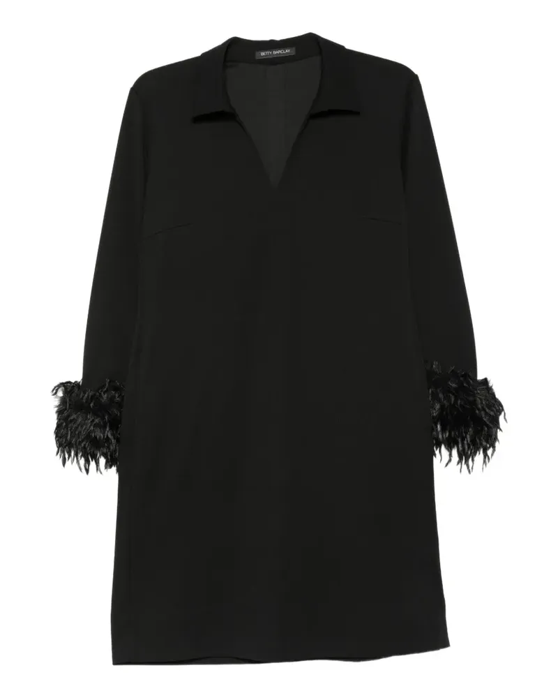 Betty Barclay feather-trim spread-collar mini dress - Schwarz Schwarz