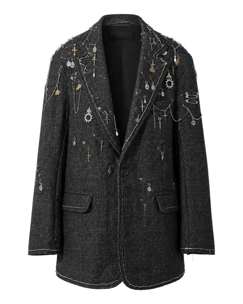 R13 safety-pin-embellished frayed blazer - Grau Grau