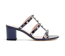 Rockstud Pantoletten aus laminiertem Nappaleder mit Cabochon 60cm - Blau