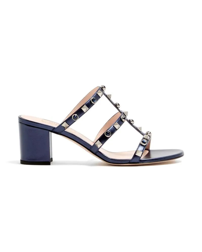 Valentino Garavani Rockstud Pantoletten aus laminiertem Nappaleder mit Cabochon 60cm - Blau Blau