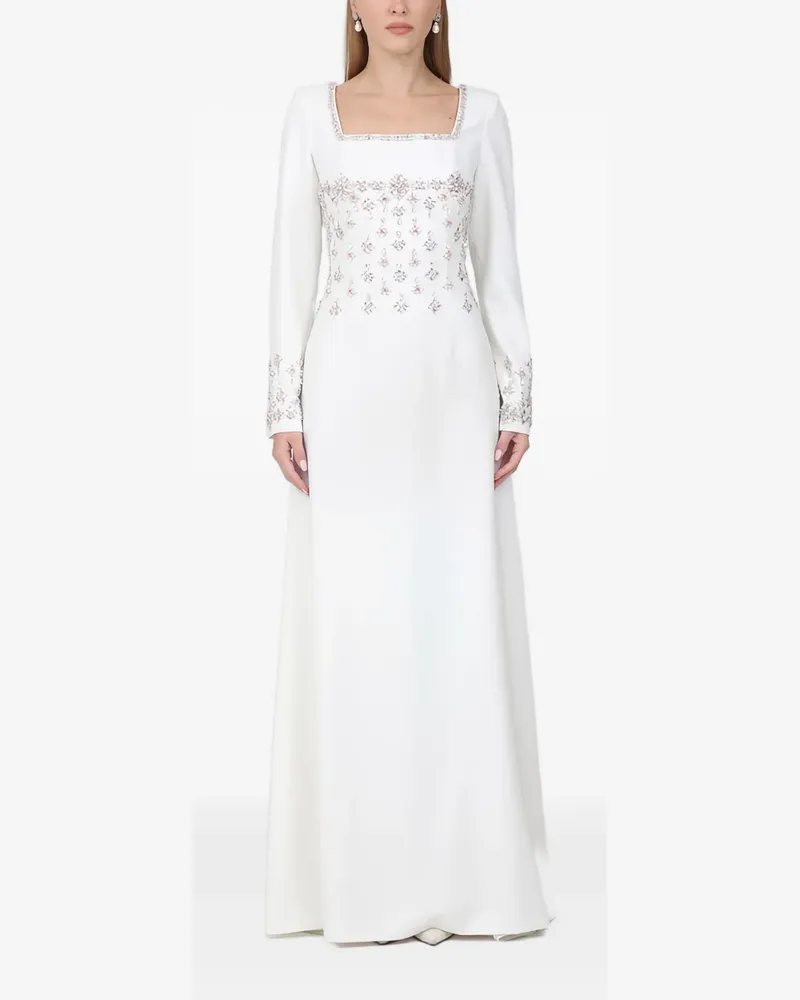 Dina Melwani Verziertes Maxikleid mit eckigem Ausschnitt - Weiß Weiß