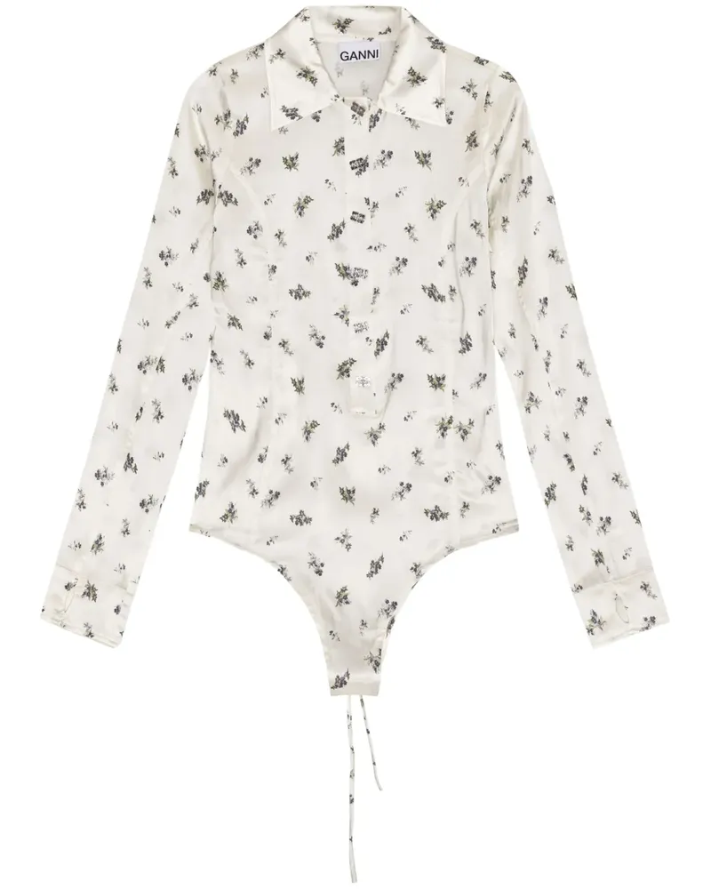 Ganni Body mit Blumen-Print - Weiß Weiß